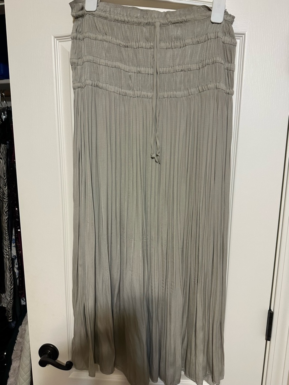 Current Air Taupe Pleated Maxi Skirt with Drawstring Waist
